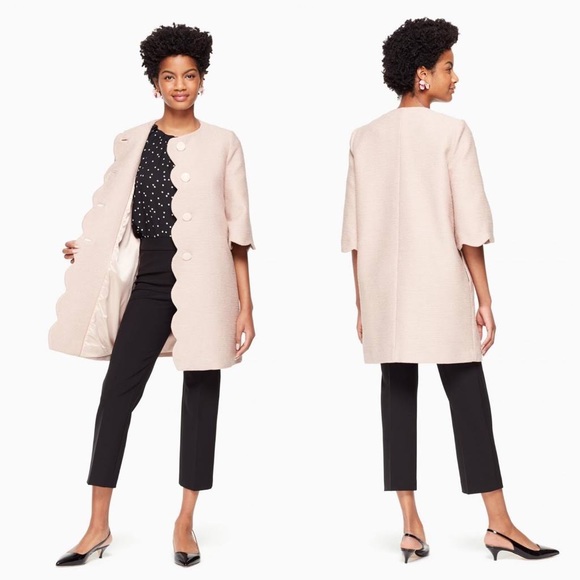 Kate Spade Scalloped Tweed Coat in Cameo Pink